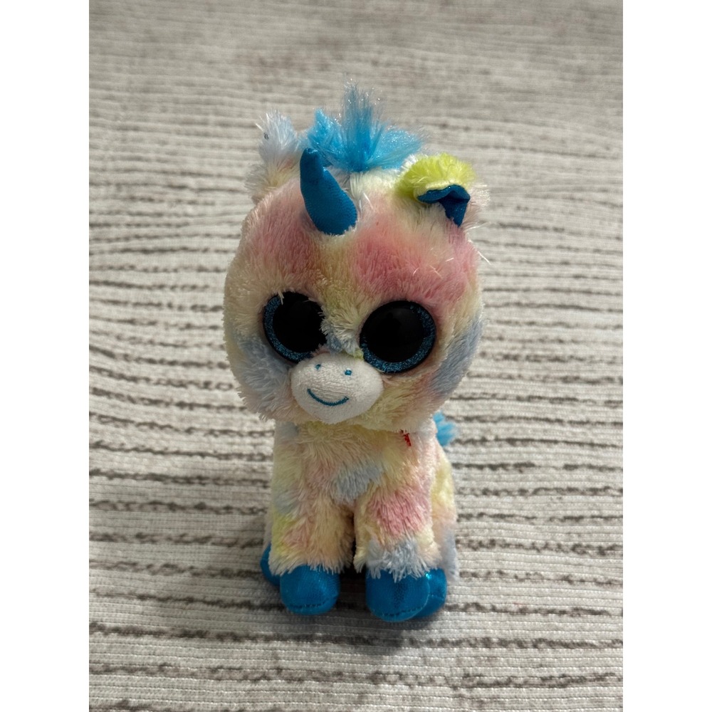 Ty Beanie Boos Blitz Unicorn Multi Color Tie Dye Plush Blue Glitter Horn 6β inch